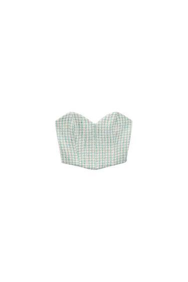 CROPPED CORSETRY-INSPIRED CHECK TOP