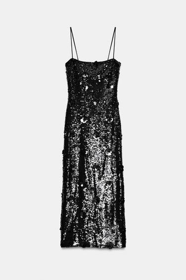 FLORAL SEQUIN MIDI DRESS - Black by Zara