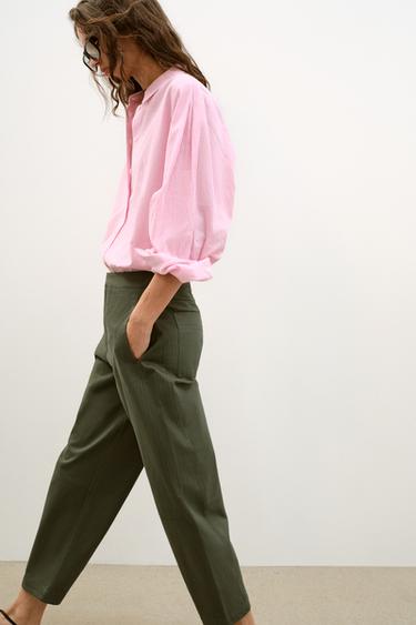 HERRINGBONE BARREL TROUSERS - Khaki by Zara - Image 2