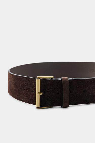 100% SUEDE LEATHER BELT WITH RECTANGULAR BUCKLE - Brown by Zara - Image 2