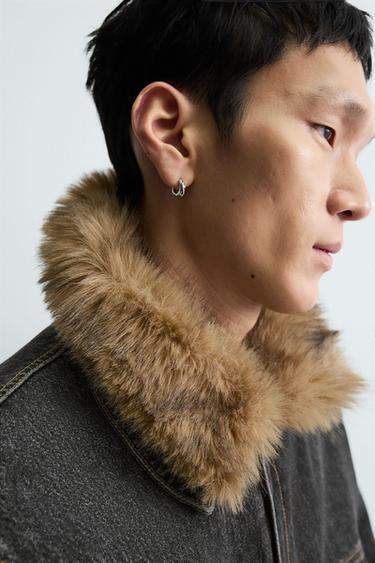 VESTE EN DENIM AVEC COL EFFET FOURRURE - Charbon de Zara - Image 5