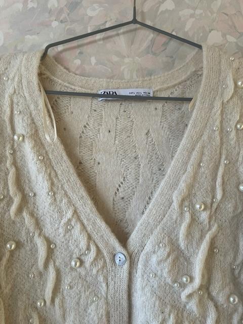 TEXTURED FAUX PEARL BEAD KNIT CARDIGAN - Image 3
