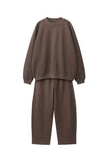 PLAIN PLUSH SWEATSHIRT AND BALLOON TROUSER SET - Brown by Zara