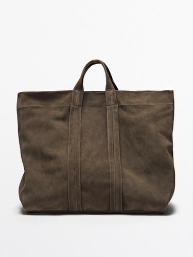 Zara Split suede leather shopper bag - Khaki
