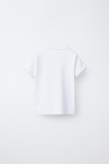 RIBBED T-SHIRT WITH BOWS - White by Zara