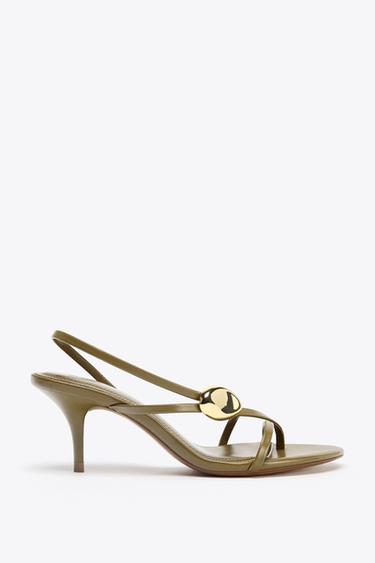 HEELED SANDALS WITH STRAPS AND METAL DETAIL - Khaki Green by Zara
