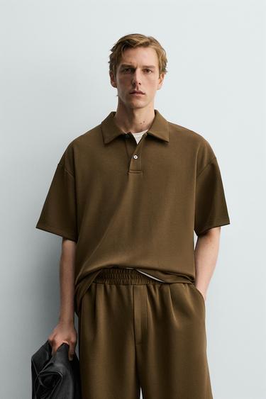 KEMEJA POLO RELAXED FIT LEMBUT - Cokelat dari Zara