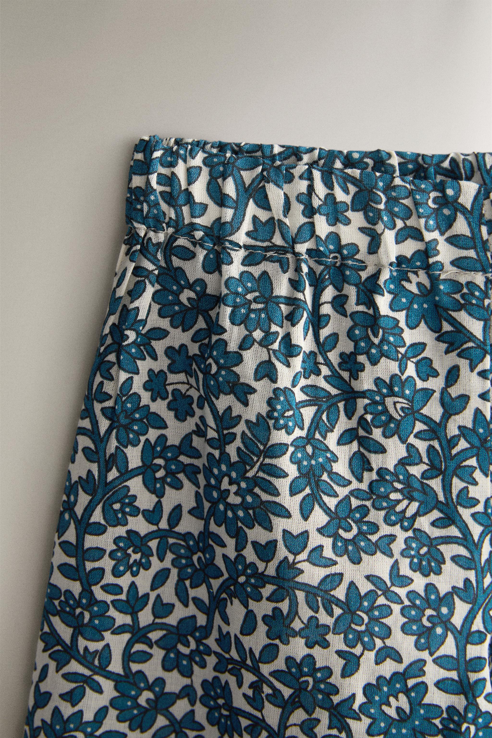 FLORAL BABY TROUSERS — Ecru / Blue