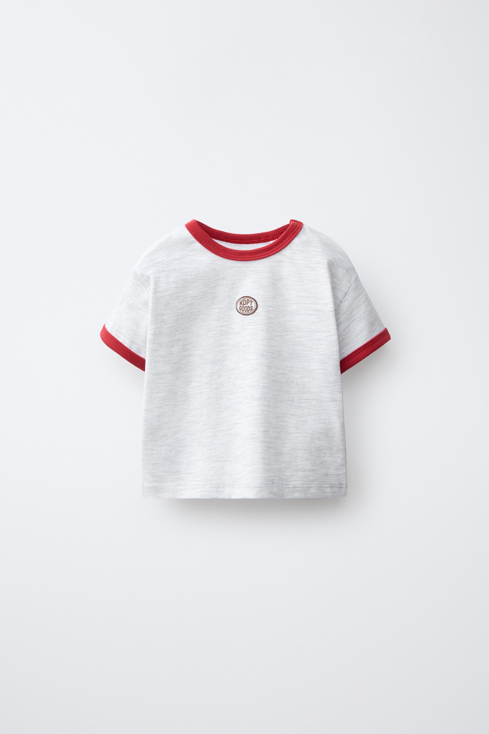 CONTRAST PIPED T-SHIRT — Gray marl