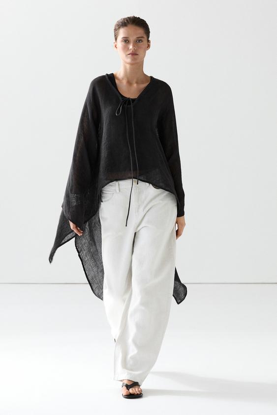 100% linen cape with tie details from Zara - $130