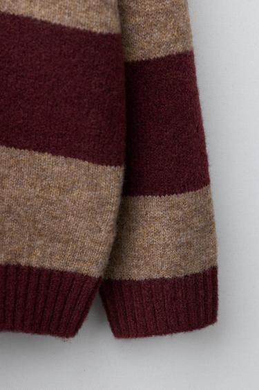 PULL POLO EN MAILLE À RAYURES - bordeaux/écru de Zara - Image 3