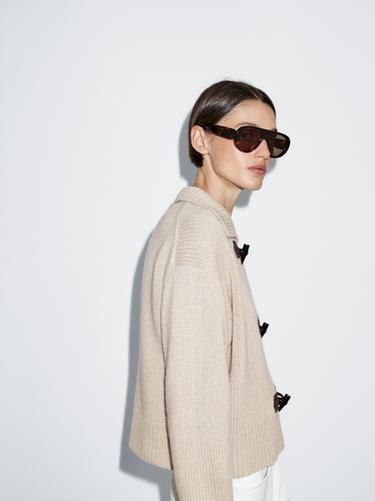Zara Wool blend cardigan with horn button detail - Mink