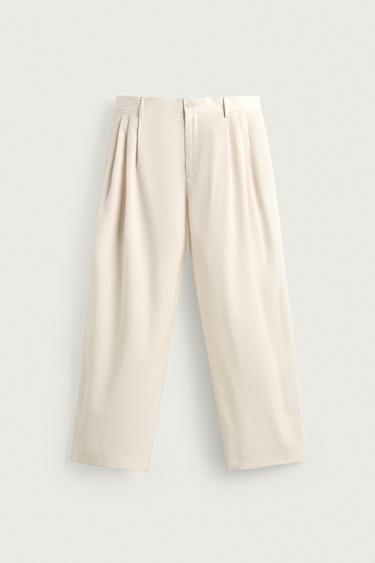 Zara WOOL-BLEND PLEATED TROUSERS - Ecru