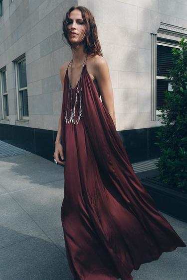 ZW COLLECTION LONG SATIN DRESS - Burgundy by Zara - Image 7