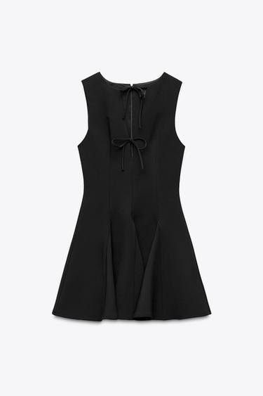 SHORT DRESS WITH BOWS AND GODET HEM - Black by Zara - Image 4