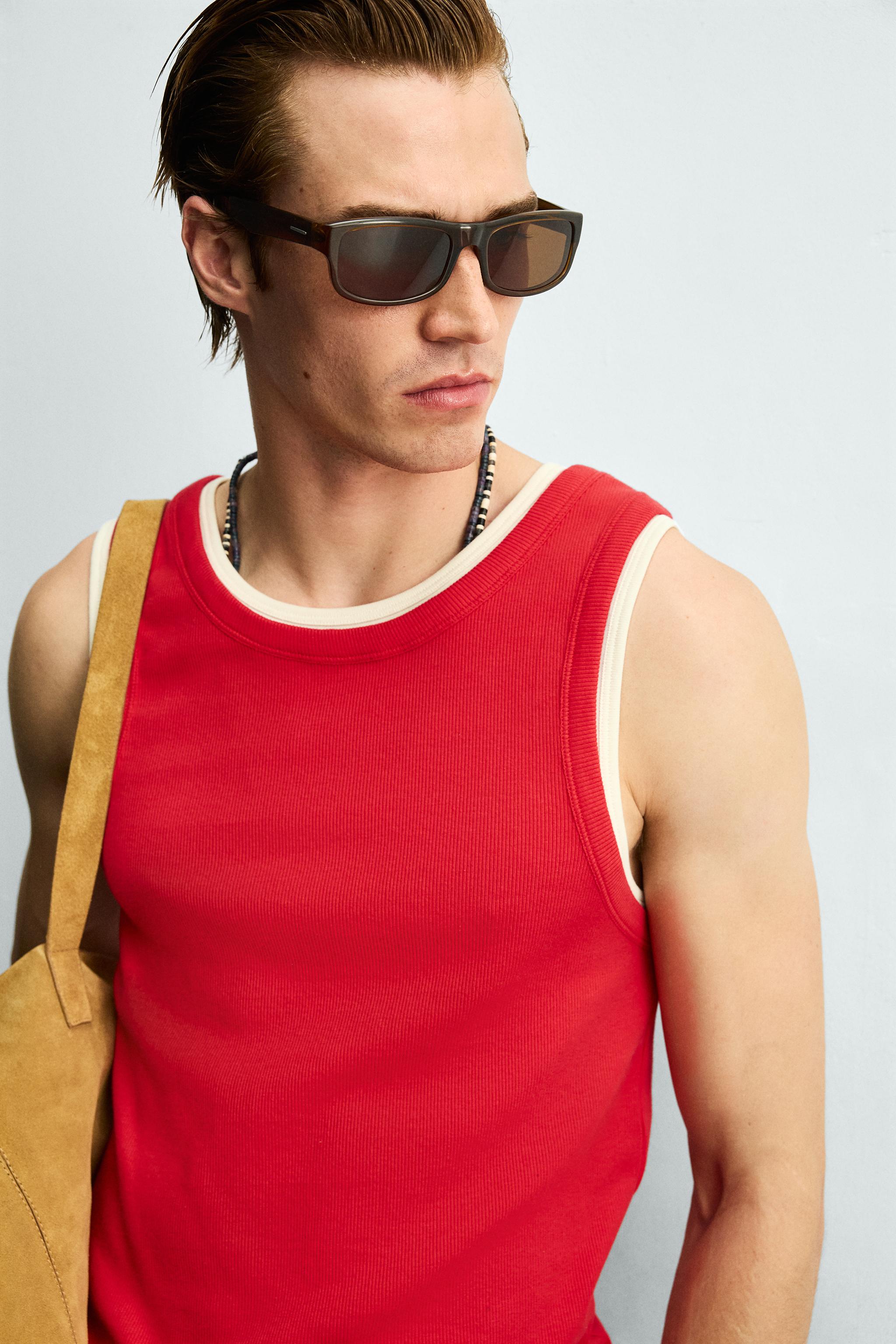 DOUBLE RIBBED TANK TOP - White / Red | ZARA United States