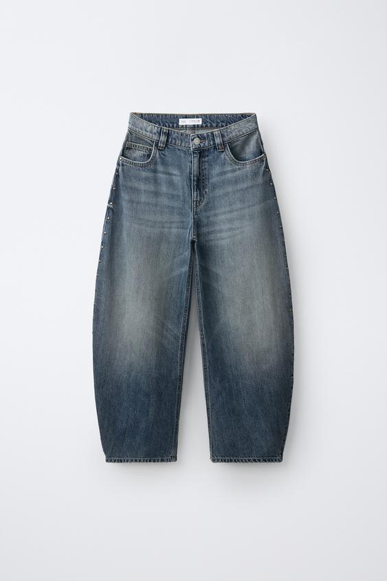 BARREL JEANS WITH STUDS - Blue by Zara - Image 0
