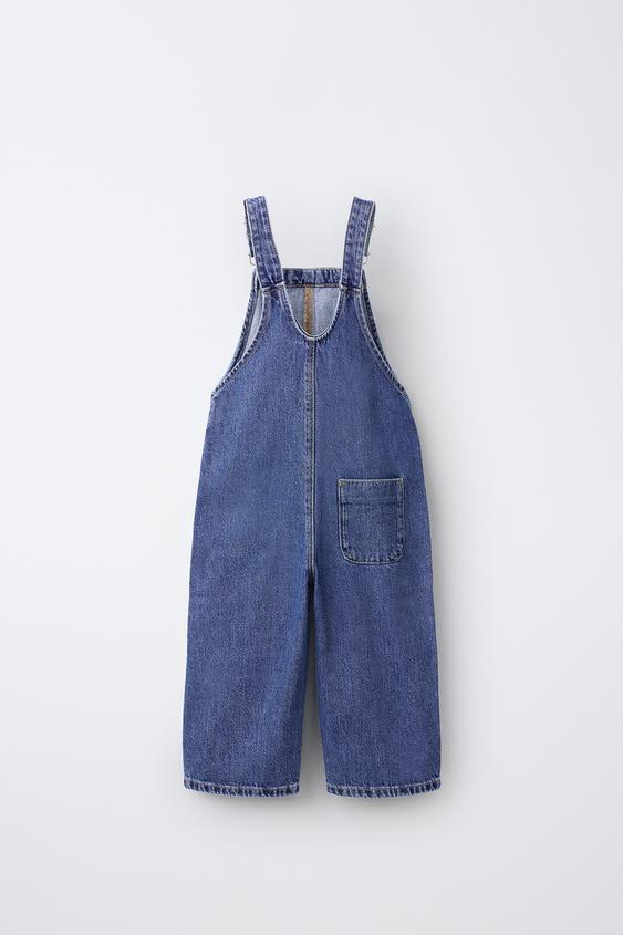 SALOPETTE LONGUE EN DENIM À FLEURS BRODÉES - Bleu de Zara - Image 1