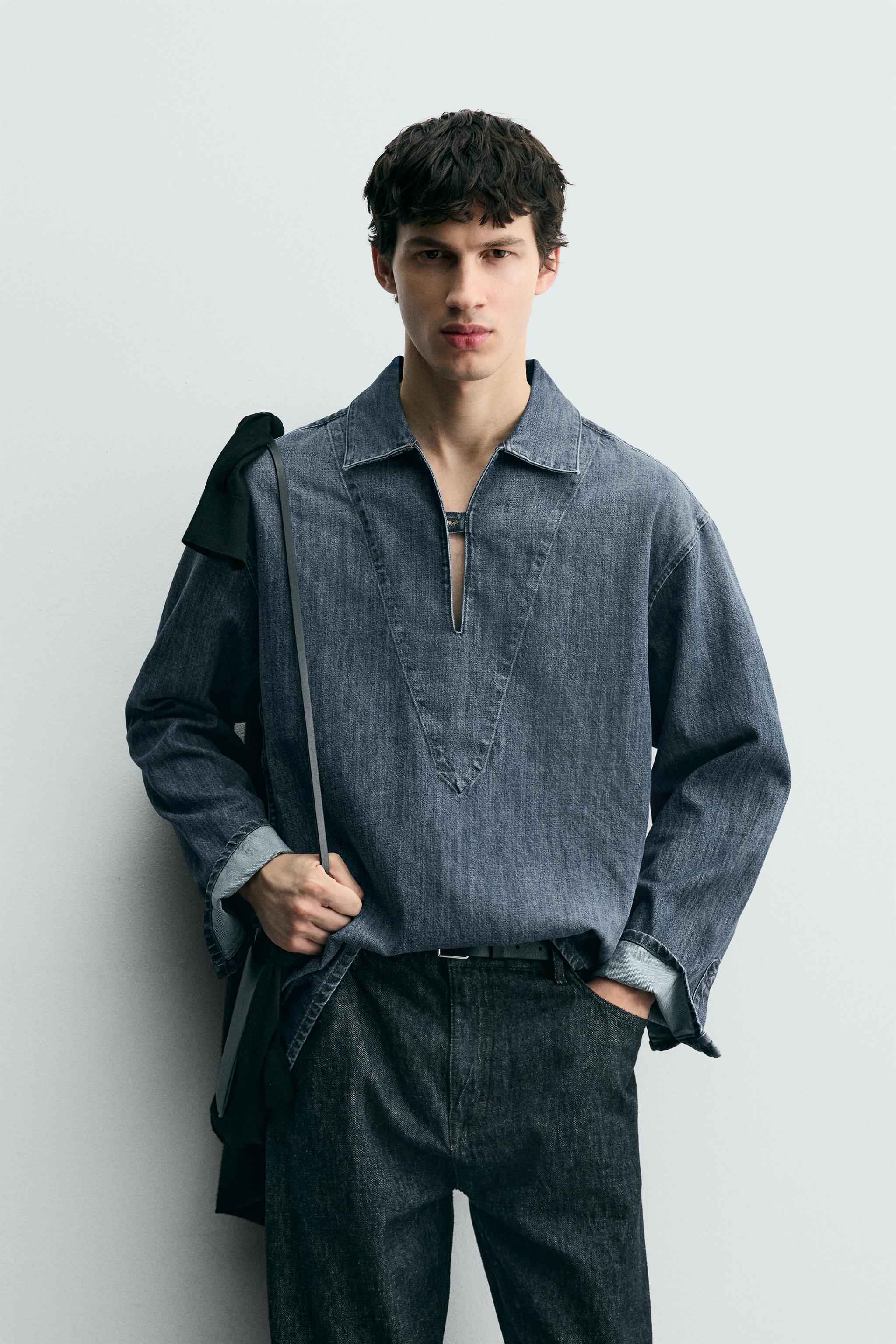 WASHED DENIM OVERSHIRT Blue ZARA Saudi Arabia