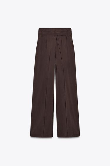 PANTALON LARGE CEINTURE - Marron de Zara - Image 6