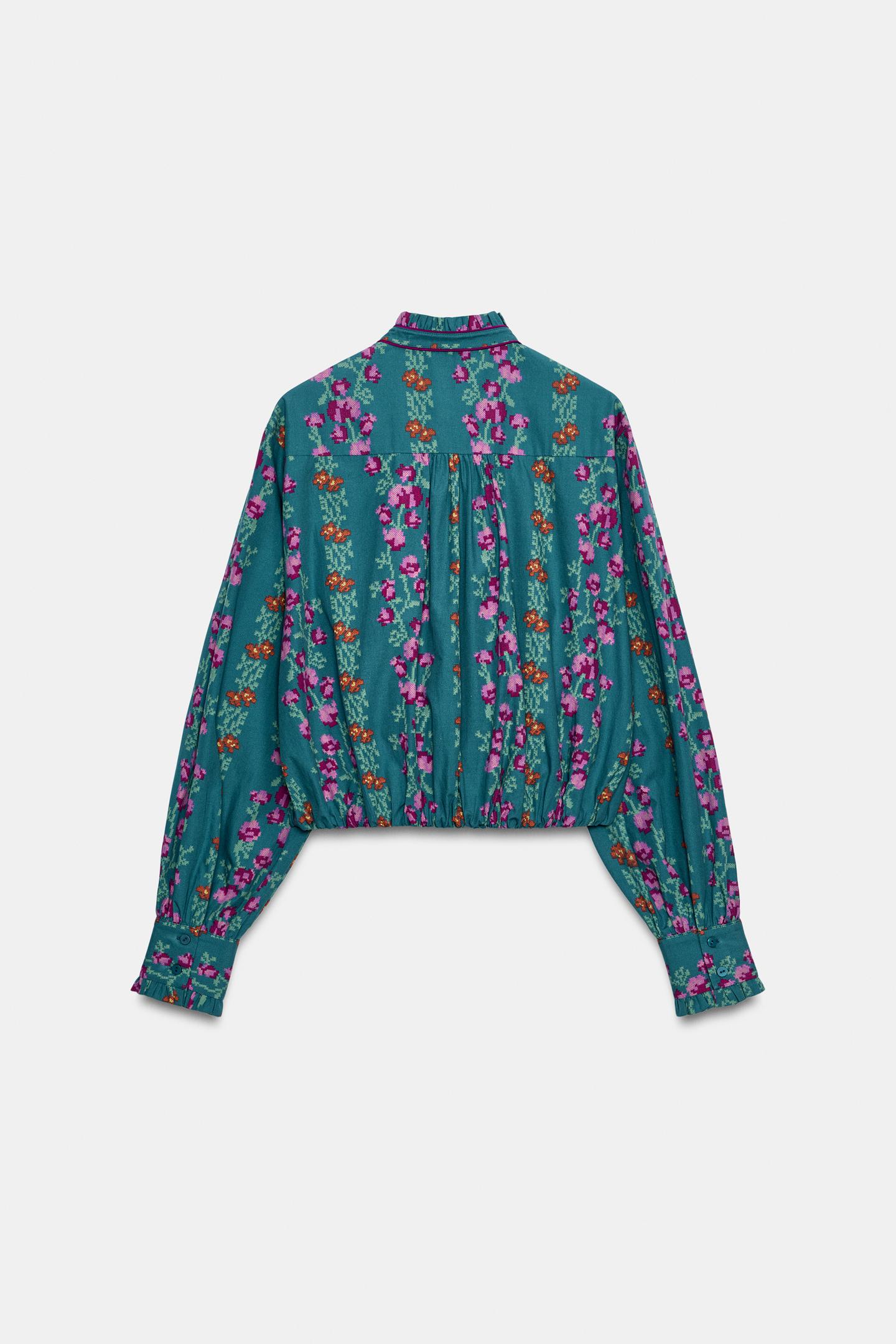 Женская рубашка Zara Floral Print Balloon, цвет: Разноцветный — фото 7