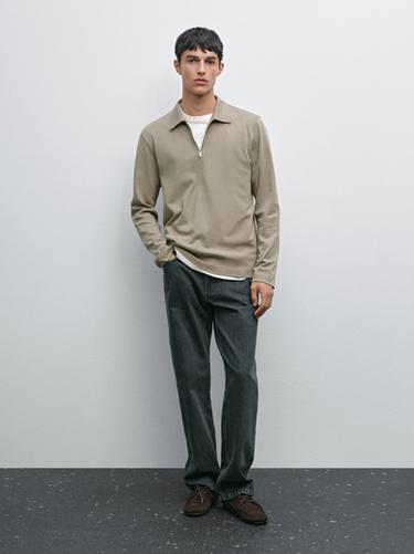 Zara Long sleeve zip-up polo shirt - Mink - Image 0