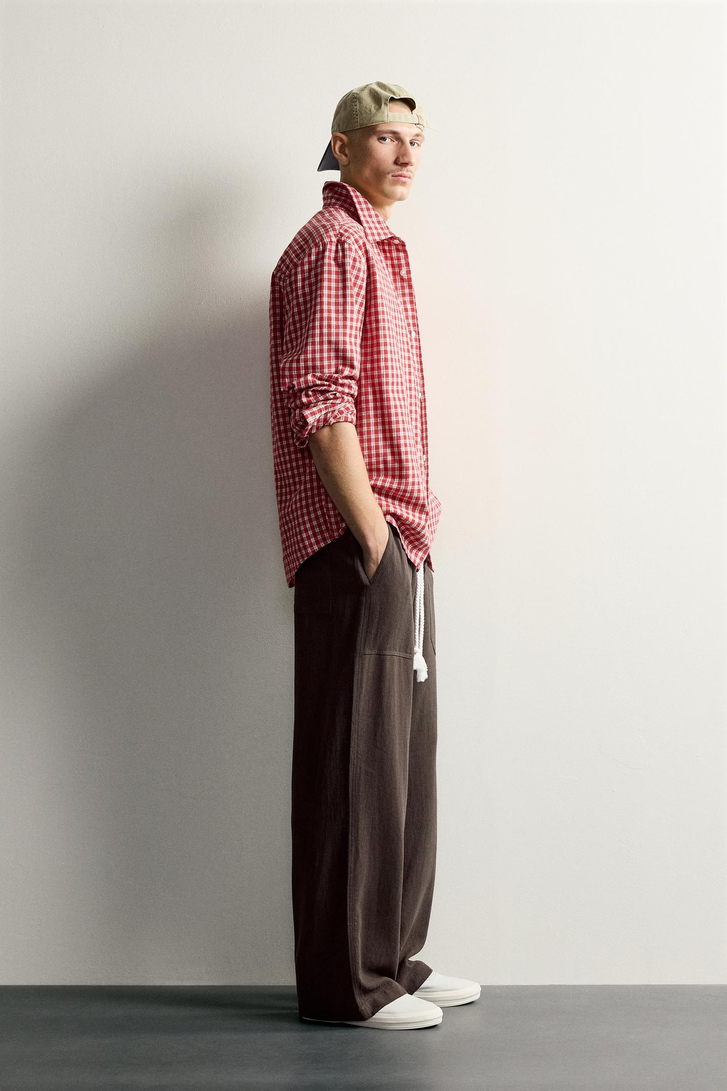 Мужские брюки Zara Viscose-Linen Relaxed-Fit, цвет: Коричневый — фото 4