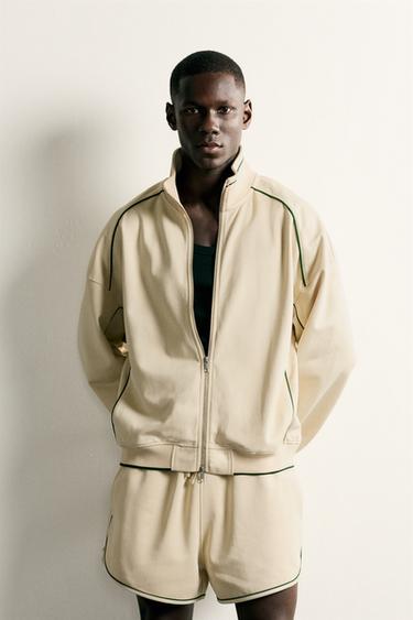 Zara RETRO CONTRAST SWEATSHIRT - Oyster-white