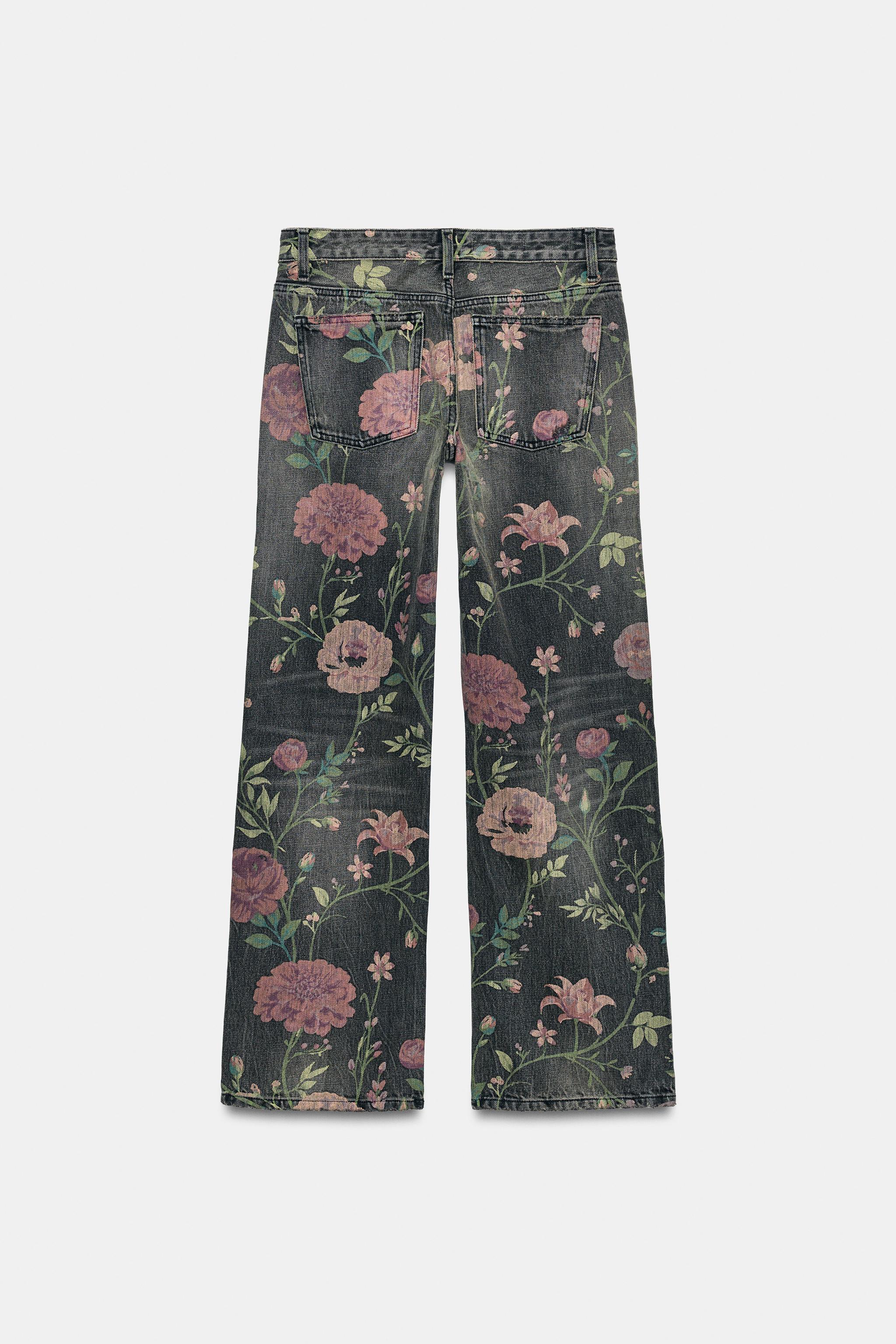 jeans loose fit taille basse à fleurs trf