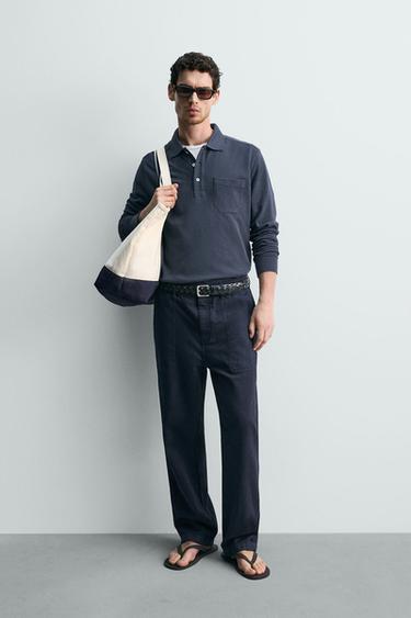 Zara WASHED STRAIGHT FIT PANTS - Blue - Image 0