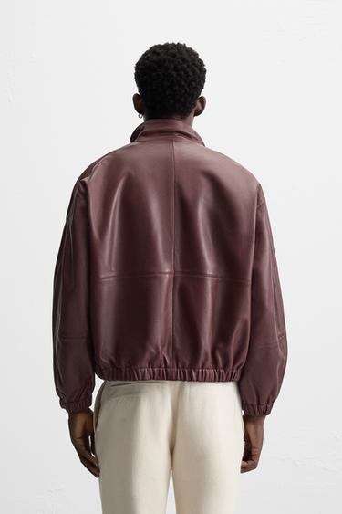 RELAXED FIT LEATHER JACKET - Burgundy by Zara - Image 2