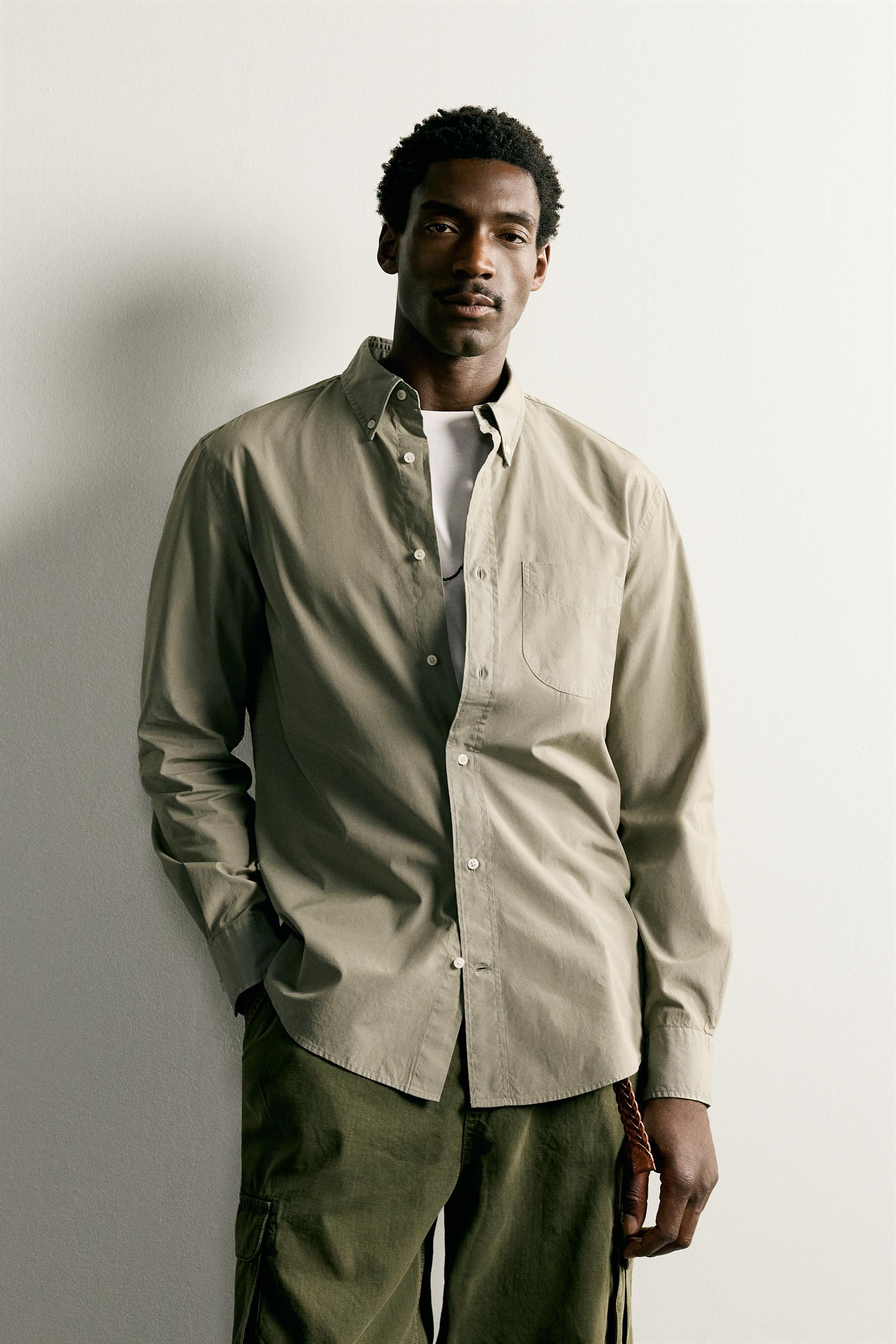 COTTON REGULAR FIT SHIRT — Khaki