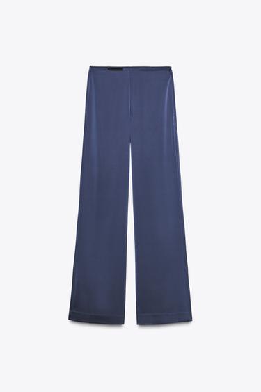 HIGH-WAIST SATIN TROUSERS - Midnight blue by Zara