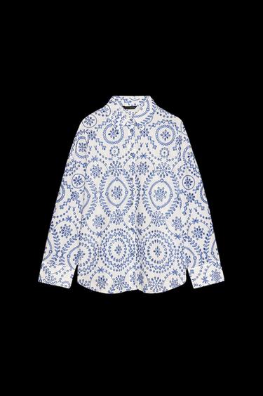 CAMISA BORDADOS PERFORADOS - Azul / Blanco de Zara - Imagen 0