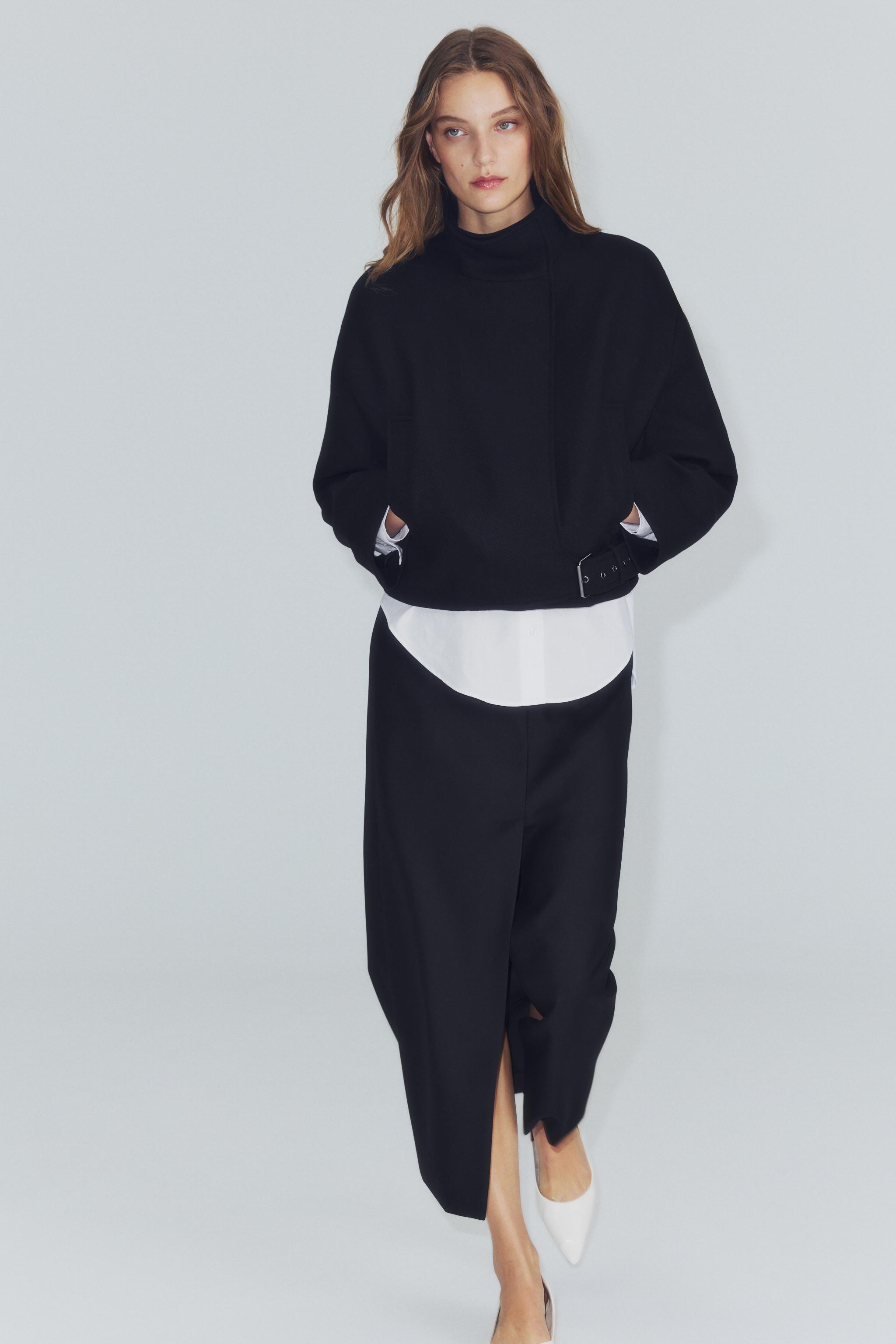 ZW COLLECTION ウール混バックルジャケット - ブラック | ZARA Japan