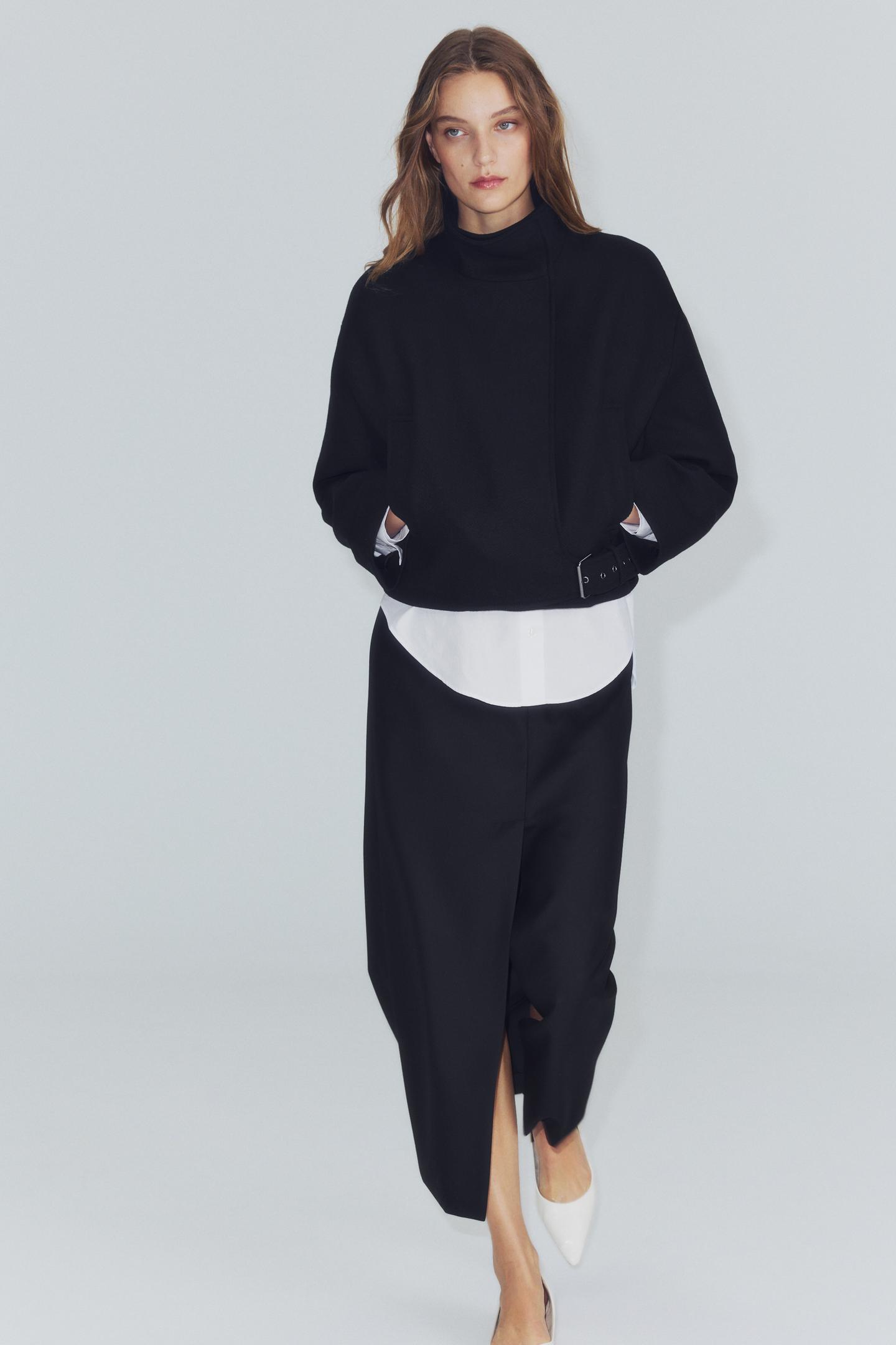 Женская куртка Zara ZW Collection Wool Buckle, цвет: Чёрный — фото 1