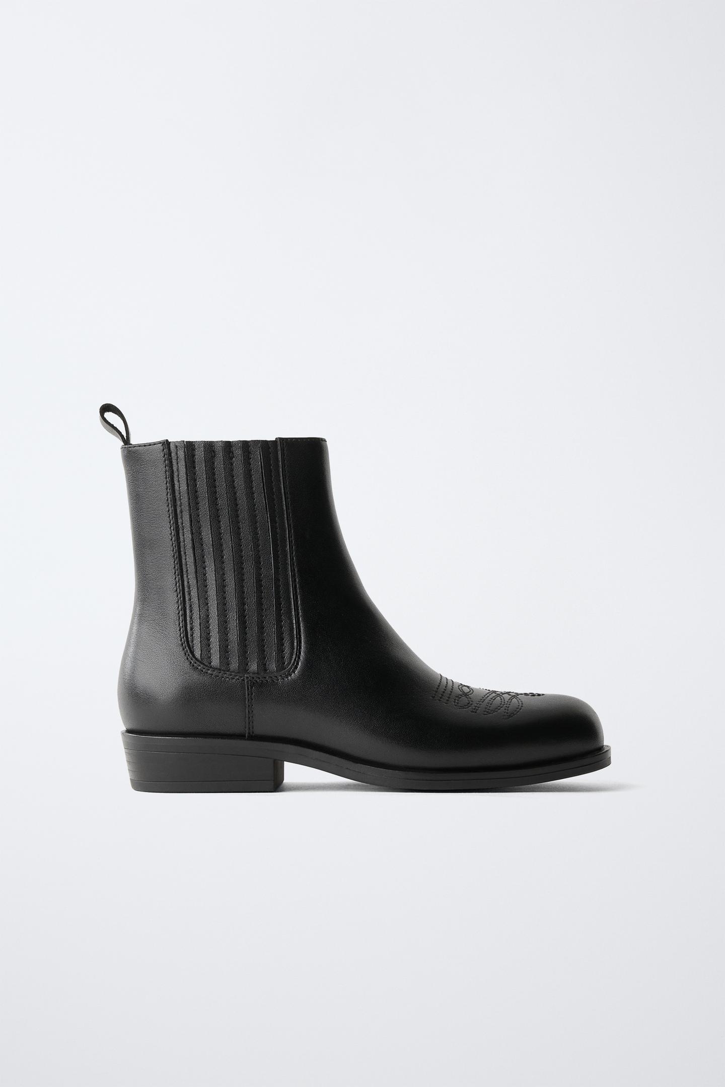 Детские ботинки Zara Leather Cowboy Ankle, цвет: Чёрный — фото 1