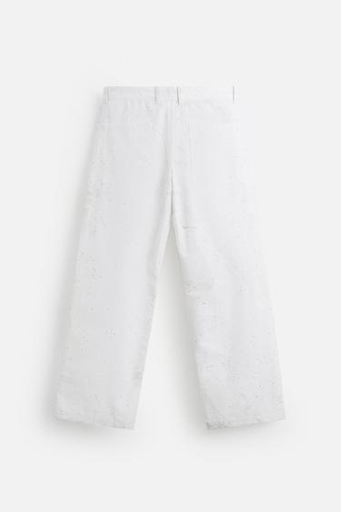 PANTALON COUPE LARGE IMPRIMÉ ABSTRAIT - Blanc de Zara - Image 7