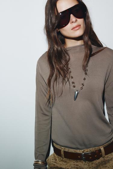 Zara KNOTTED BACK KNIT TOP - Mink