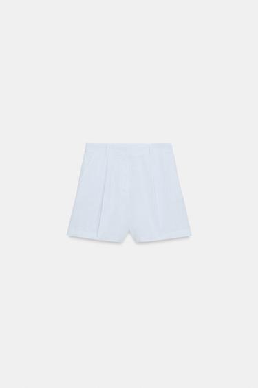 Zara PLEATED HIGH-WAISTED SHORTS - Sky blue