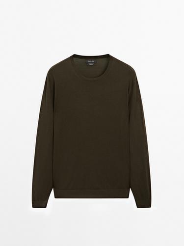Pull en maille 100 % laine mérinos - Kaki foncé de Zara