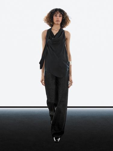 Zara Silk blend top with cowl neck and tie - Black