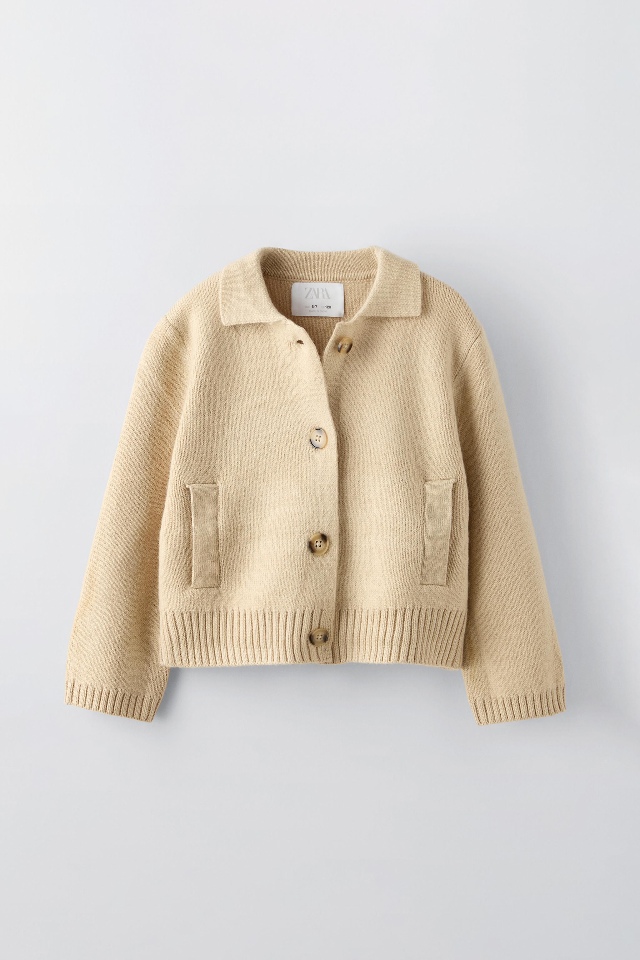 ZARA Buttoned Collar Knit Cardigan Jacket high quality Oversized Mock Neck Sweater Cream