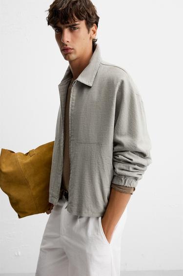 BLOUSON STRUCTURÉ LIN ET COTON - Verdâtre de Zara - Image 4