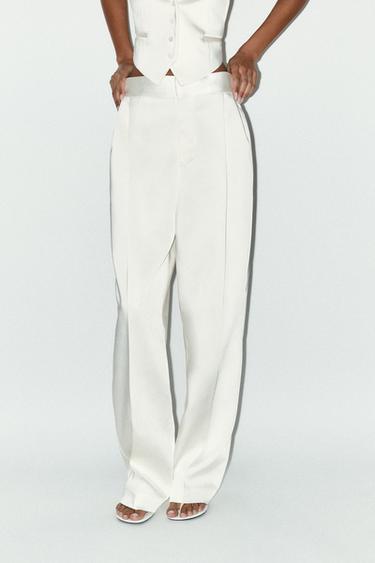 HIGH-WAIST SATIN TROUSERS WITH PLEATS - Oyster-white by Zara - Image 1