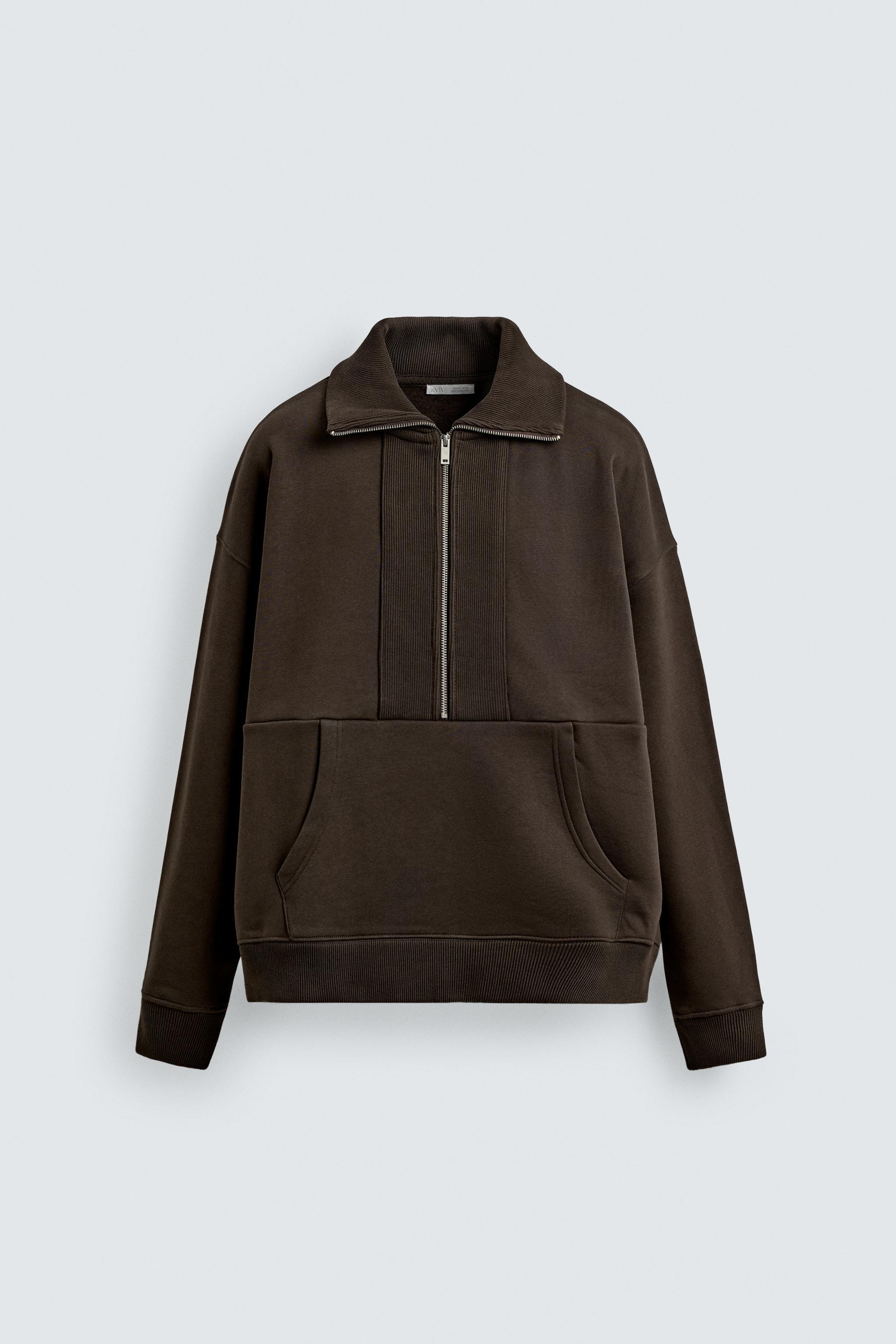 QUARTER-ZIP RIBBED SWEATSHIRT - Chocolate | ZARA South Africa