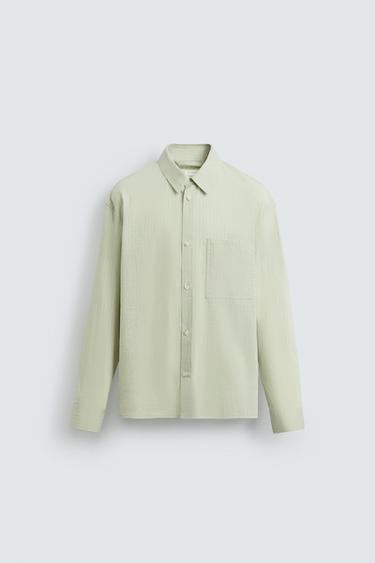 CAMISA RAYAS TEXTURA - Azul / Verde de Zara