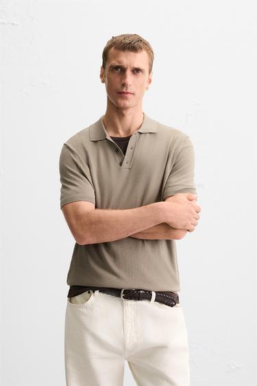 POLO IN MAGLIA MISTA VISCOSA - Fango chiaro di Zara