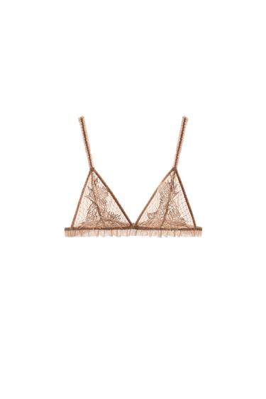 SUJETADOR MESH BORDADOS - Rosa / Blanco de Zara