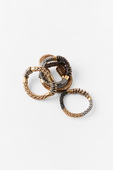 Zara FIVE-PACK OF COMBINED ELASTIC BRACELETS - Gold / Silver